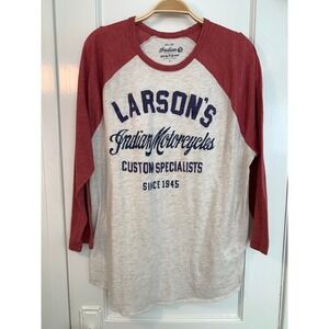 Lucky Brand Indian Motorcycles T-Shirt Men Red Raglan Baseball Tee XL Slim Fit